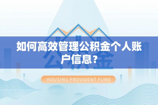 西乡如何高效管理公积金个人账户信息？